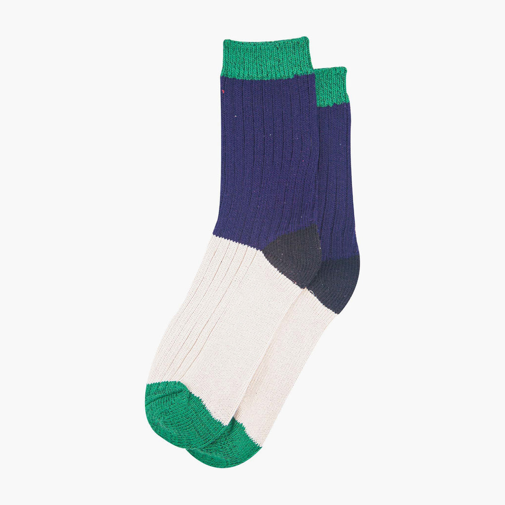 womens-mid-calf-socks-navy-blue-cream-colour-block-1-laying-flat