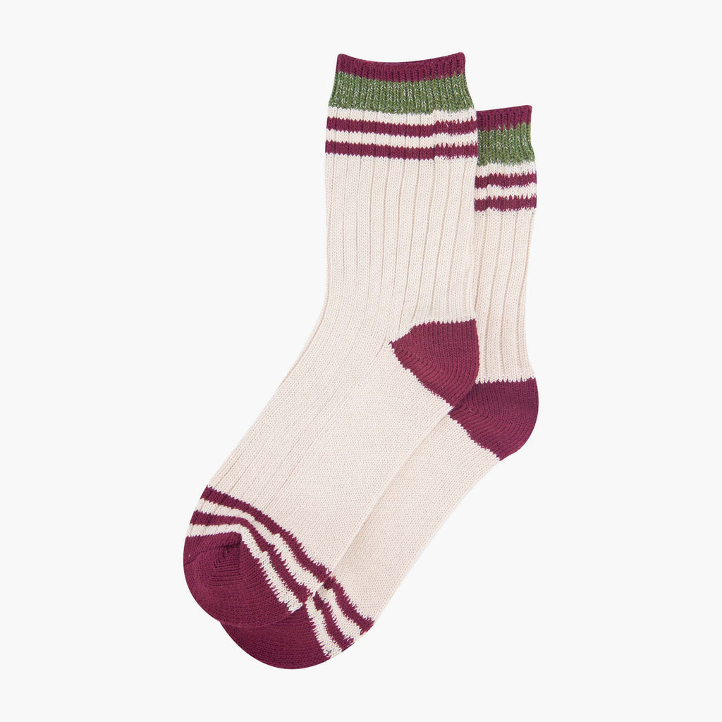womens-mid-calf-socks-cream-khaki-striped-cuff-laying-flat