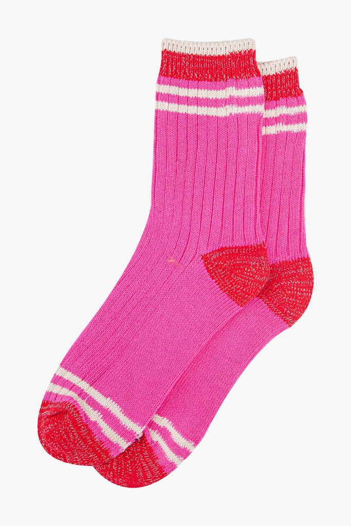 womens-mid-calf-socks-pink-red-striped-cuff-laying-flat