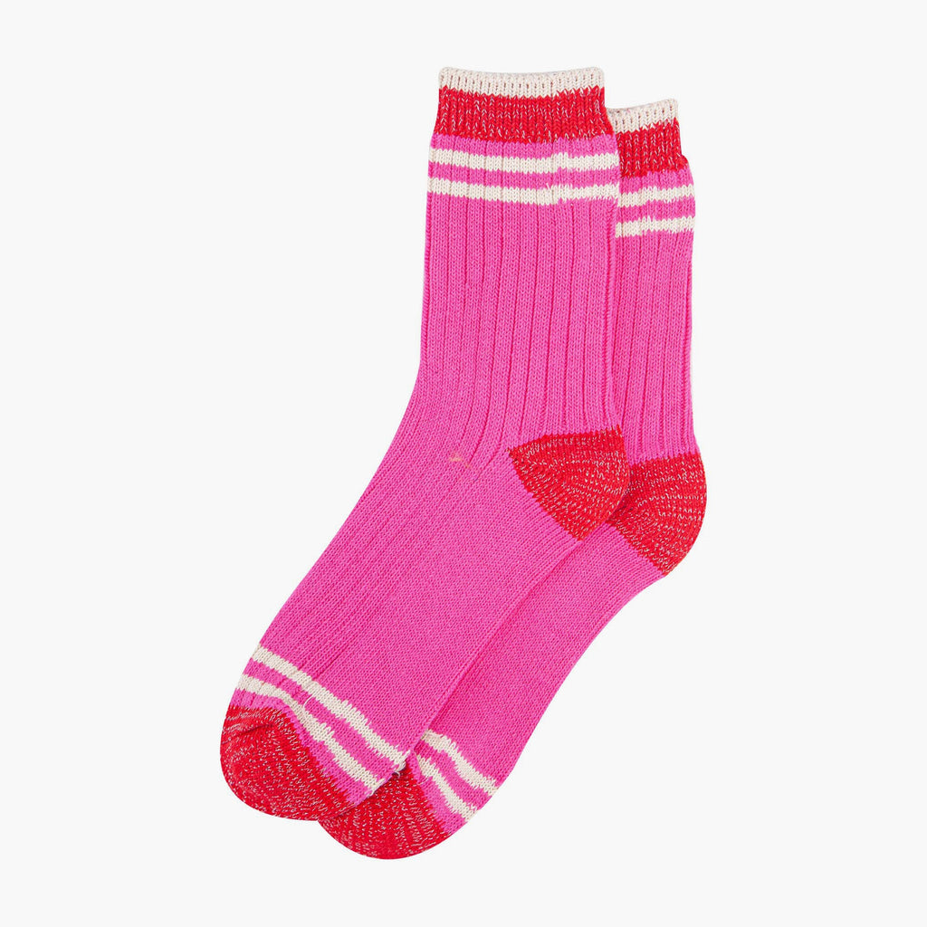 womens-mid-calf-socks-pink-red-striped-cuff-laying-flat