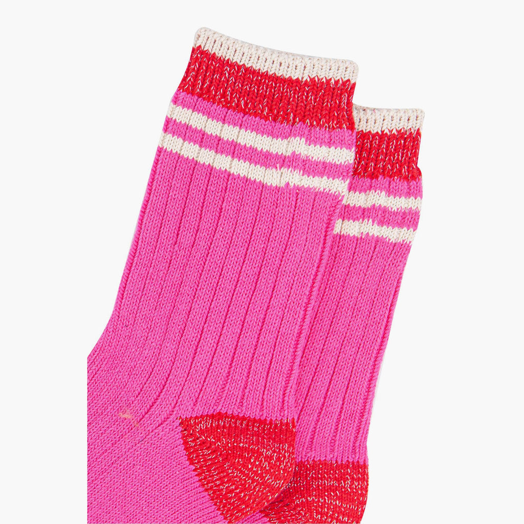 womens-mid-calf-socks-pink-red-striped-cuff-close-up-material