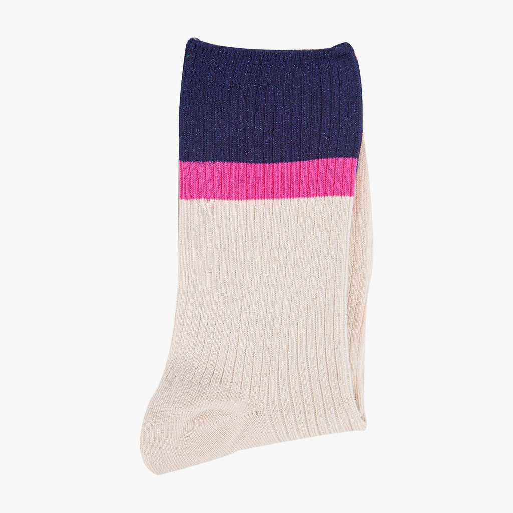 womens-mid-calf-socks-cream-navy-blue-contrast-cuff-folded-thick-cotton