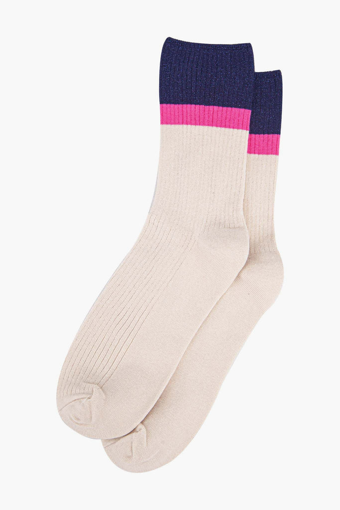 womens-mid-calf-socks-cream-navy-blue-contrast-cuff-laying-flat