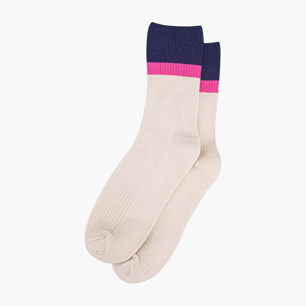 womens-mid-calf-socks-cream-navy-blue-contrast-cuff-laying-flat