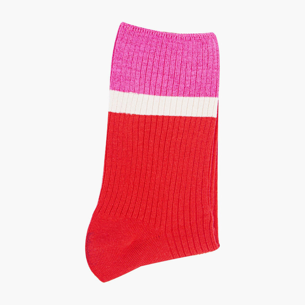 womens-mid-calf-socks-red-pink-contrast-cuff-folded-thick-cotton