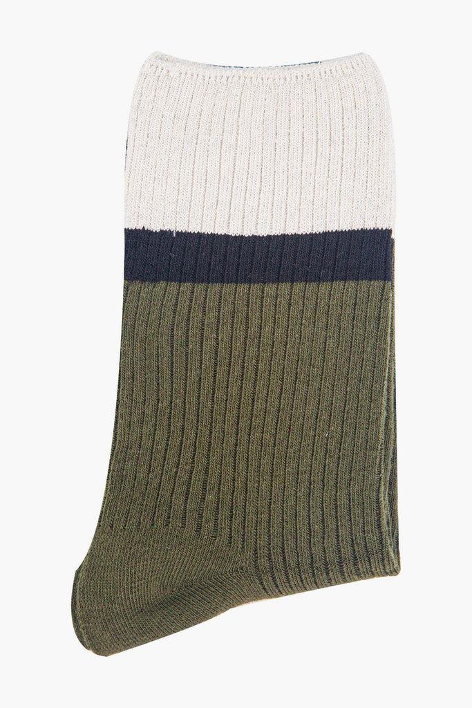 womens-mid-calf-socks-khaki-cream-contrast-cuff-folded-thick-cotton