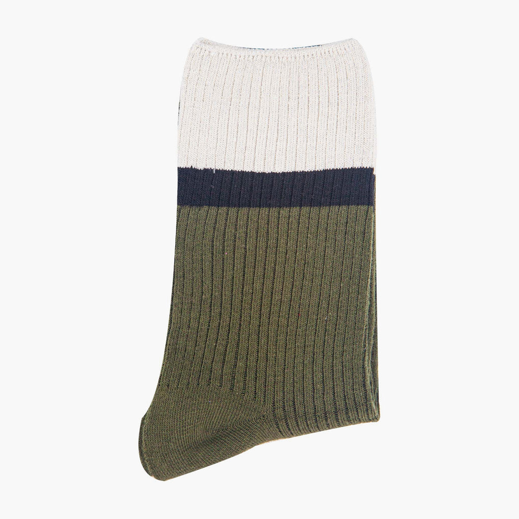womens-mid-calf-socks-khaki-cream-contrast-cuff-folded-thick-cotton