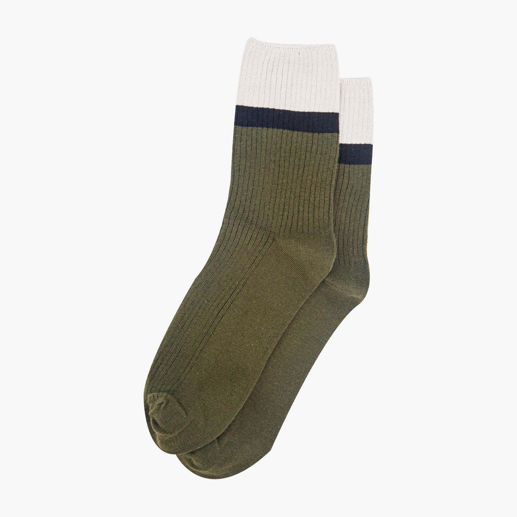 womens-mid-calf-socks-khaki-cream-contrast-cuff-laying-flat