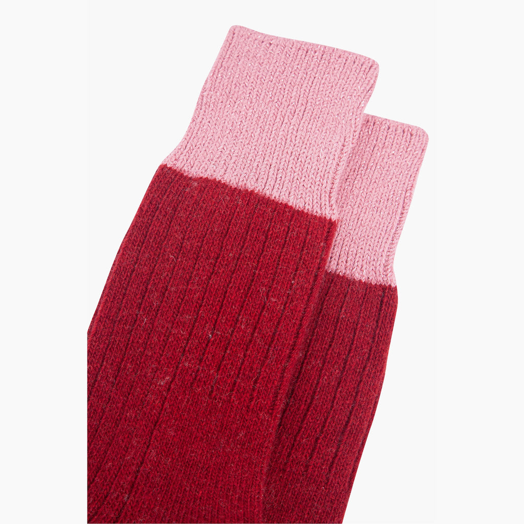 womens-mid-calf-socks-red-pink-colour-block-close-up-glitter-cuffs