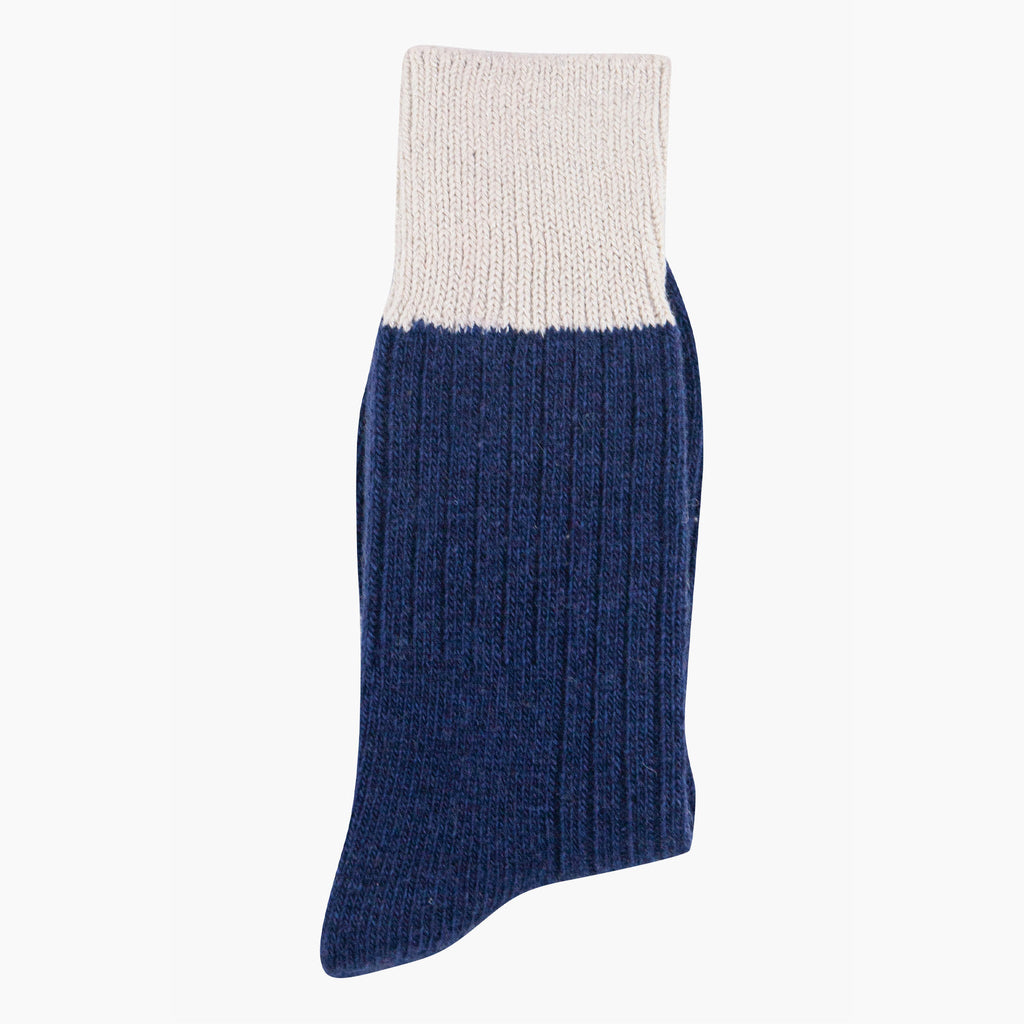 womens-mid-calf-socks-navy-blue-cream-colour-block-folded-thick-ribbed