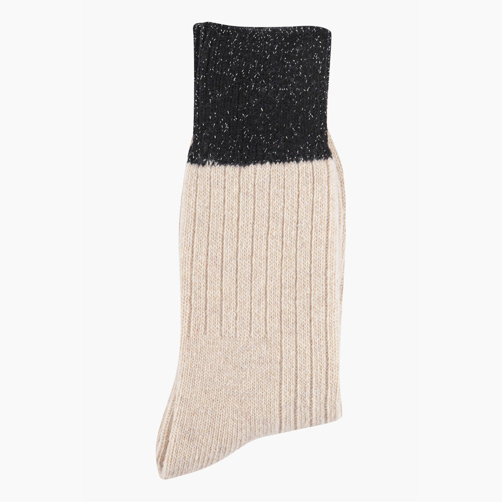 womens-mid-calf-socks-cream-black-colour-block-folded-thick-ribbed-wool-blend