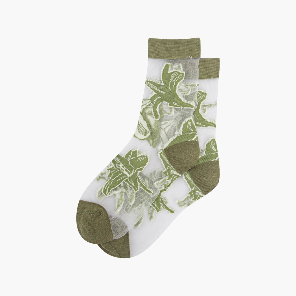 womens-sheer-ankle-socks-green-floral-see-through