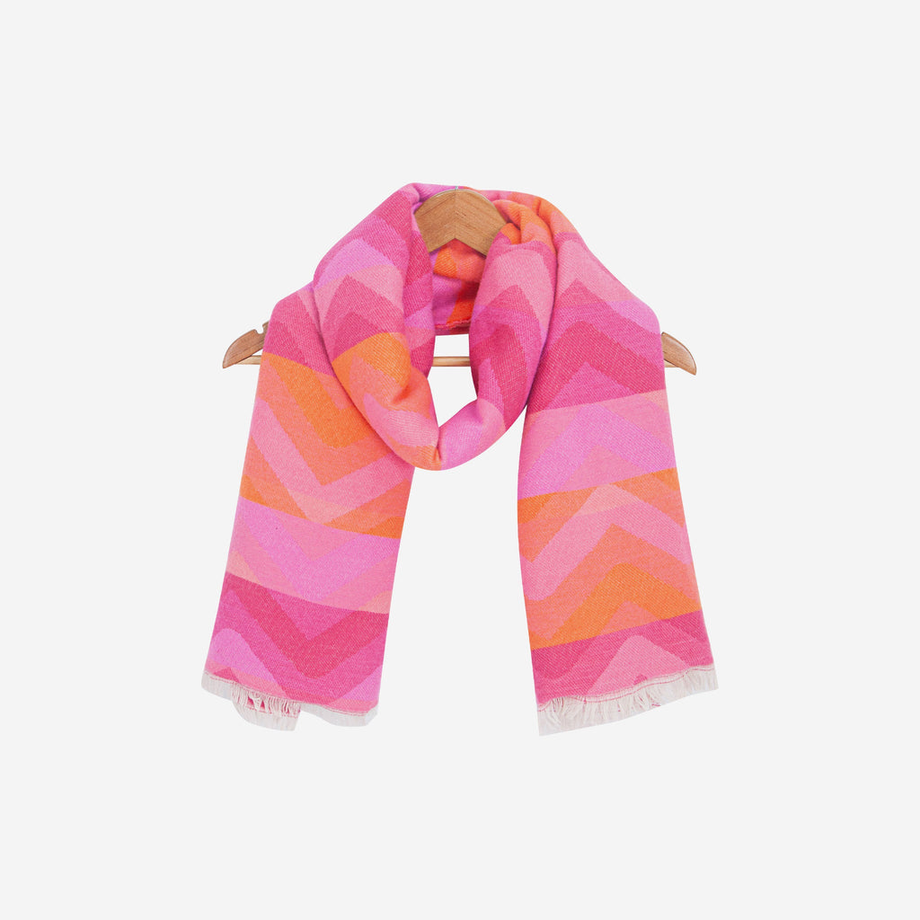 bowie-pink-orange-zig-zag-heavyweight-scarf-draped-coat-hanger