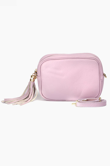 lilac leather crossbody bag with matching detachable bag strap