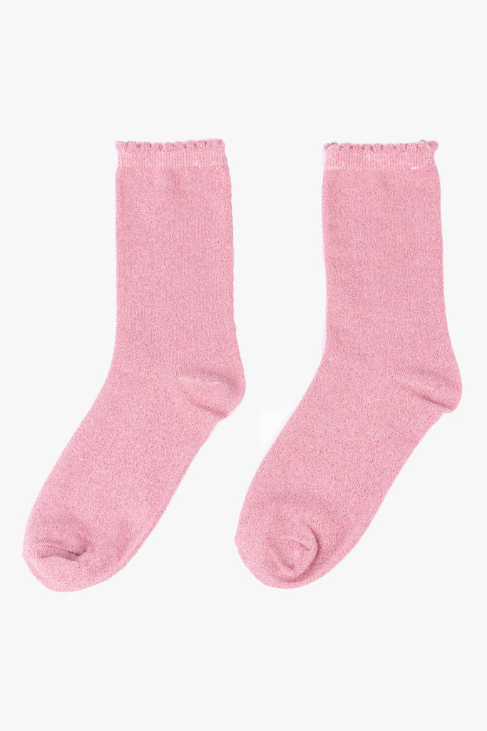 light pink sparkly glitter socks with scalloped cuffs