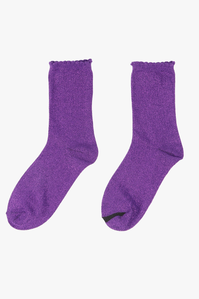 purple socks with an all over silver glitter sparkle