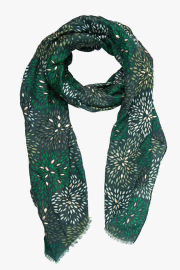 green floral petal pattern scarf with gold foil accents