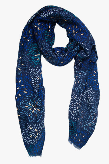 blue petal pattern lightweight scarf with gold foil accents