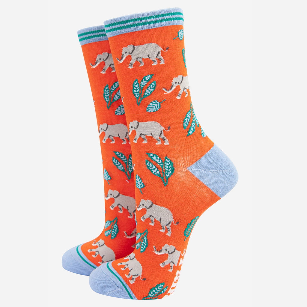 womens-socks-gift-box-orange-jungle-animals-orange-elephants