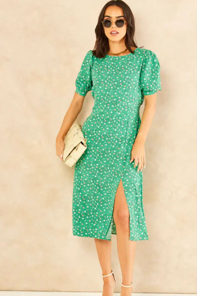midi-puff-sleeve-tea-dress-green-stars-dots-1