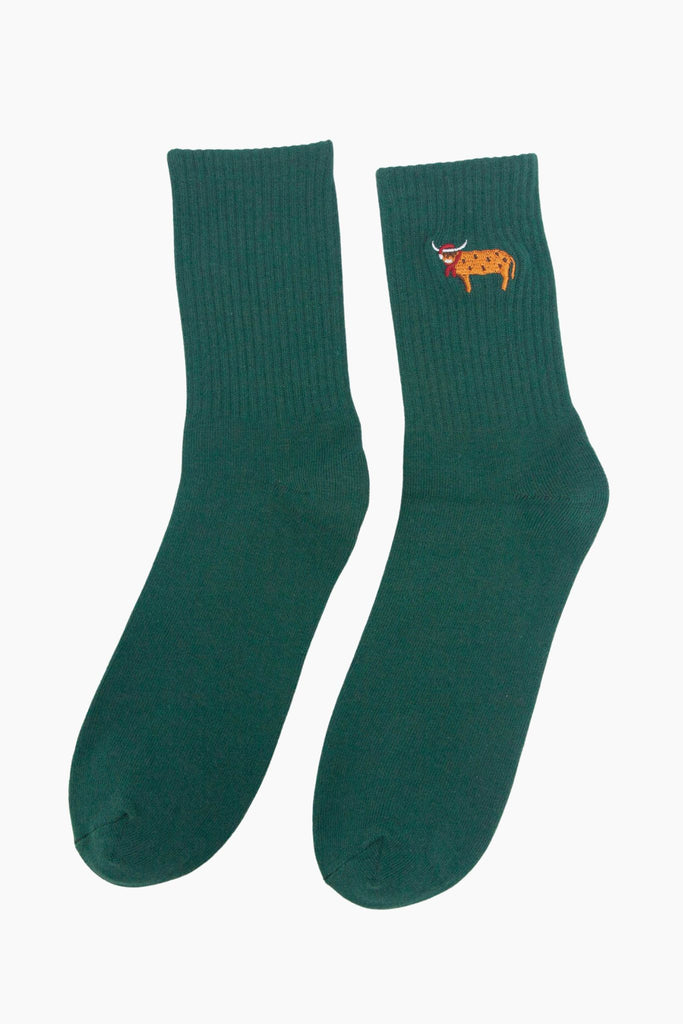 mens-christmas-highland-cow-embroidered-cotton-socks-5-pack-green