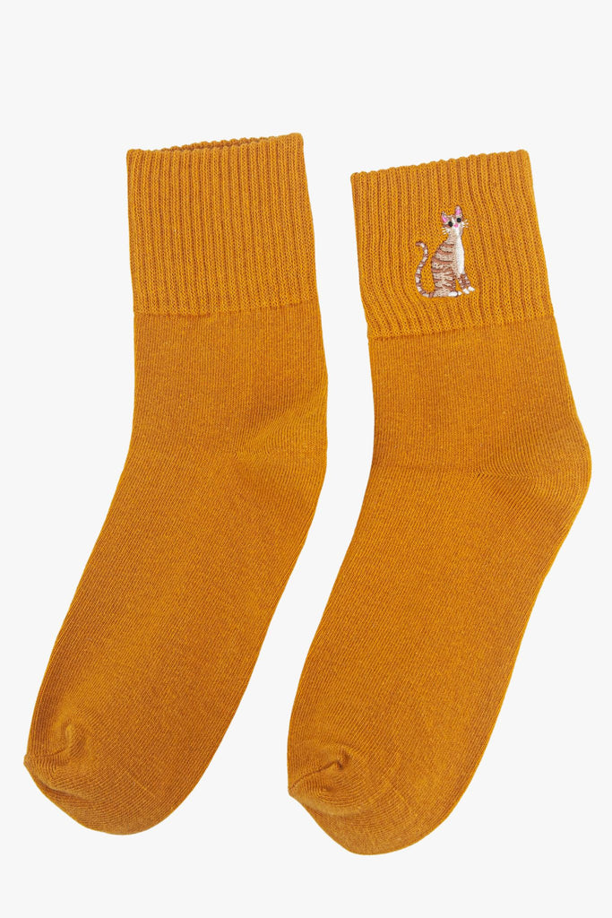 womens-cats-embroidered-cotton-ankle-socks-3-pack-mustard-yellow