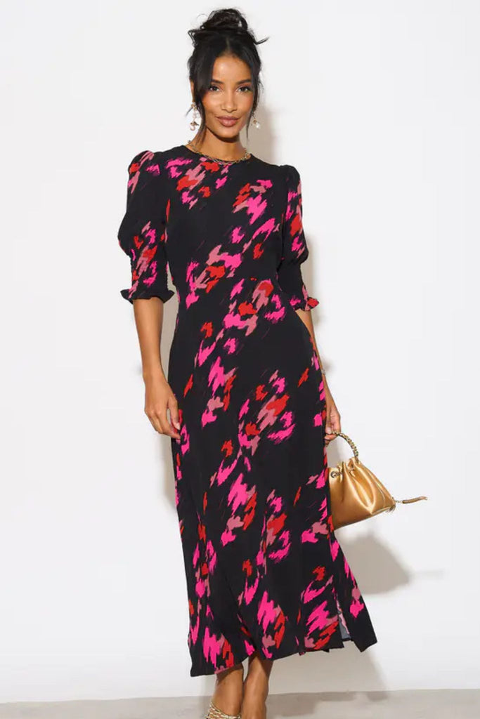 hazel-tea-dress-abstract-animal-print-black-fuchsia-5