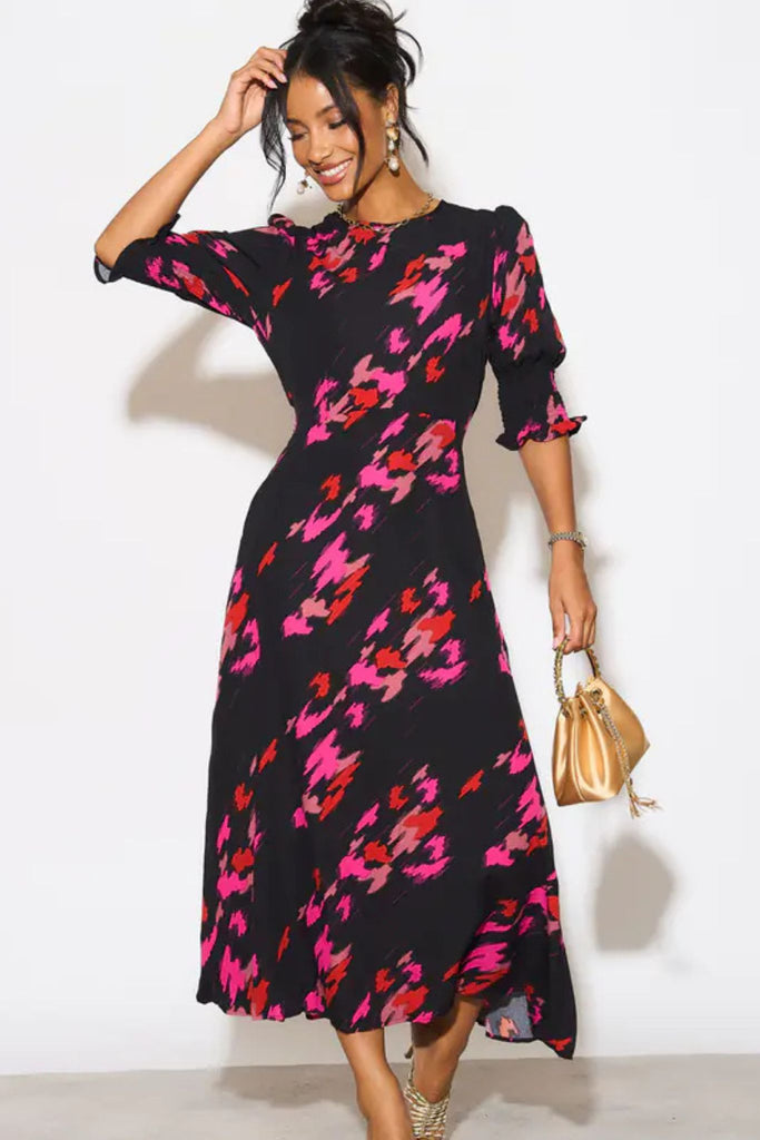 hazel-tea-dress-abstract-animal-print-black-fuchsia-4