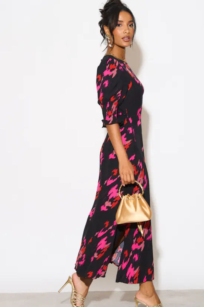 hazel-tea-dress-abstract-animal-print-black-fuchsia-3