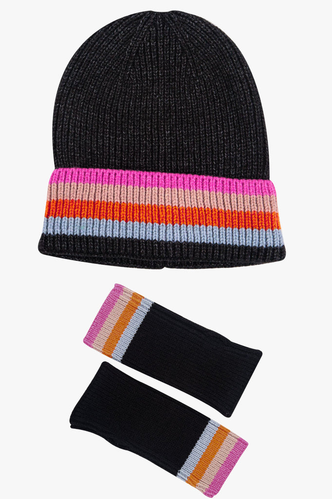 black-rainbow-stripe-beanie-hat-wrist-warmers-gift-set-fingerless-gloves