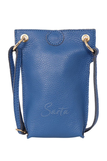 royal blue italian leather crossbody phone pouch