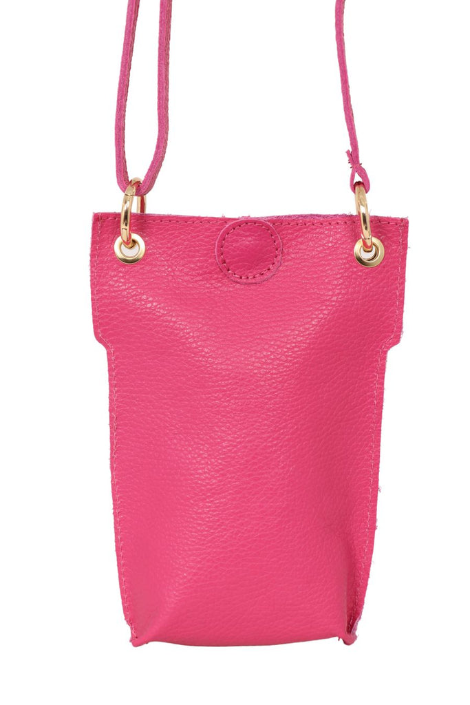 vibrant pink leather phone pouch