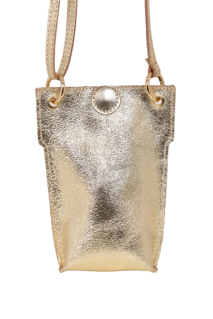 gold leather crossbody phone pouch