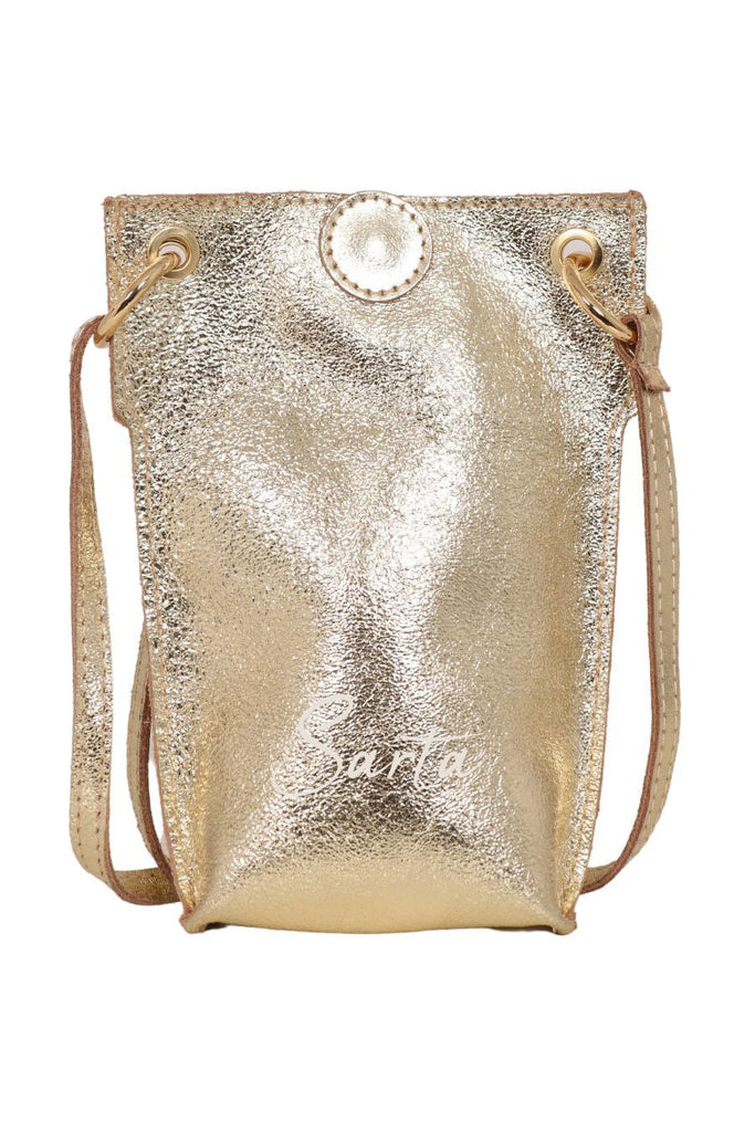 metallic gold leather crossbody phone pouch bag