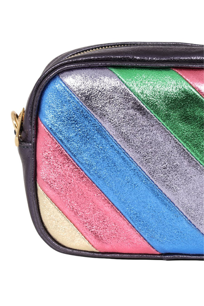 beau-italian-leather-crossbody-bag-navy-blue-rainbow-metallic-striped-close-up
