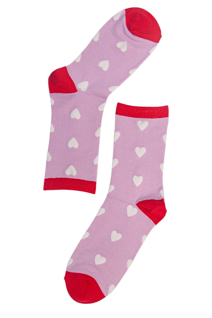 pink , red and white love heart socks