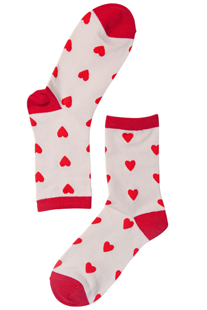 red and cream love heart socks