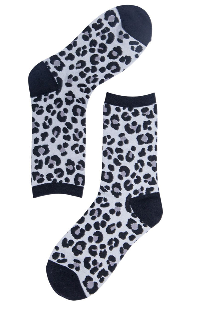 all over black and grey leopard print bamboo ankle socks