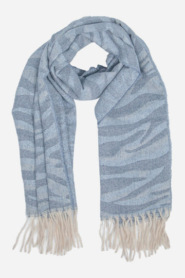 blue zebra print blanket scarf with tassle trim