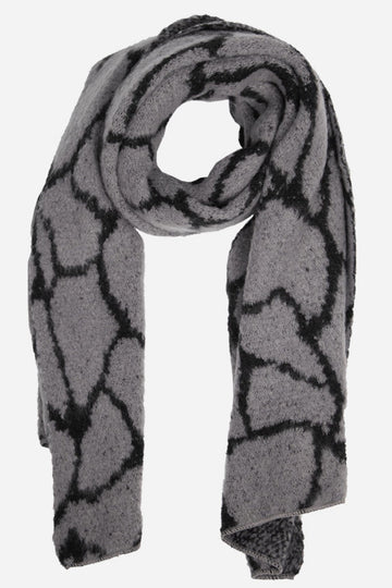 grey winter scarf with a giraffe animal print 