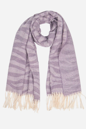 purple zebra print winter blanket scarf with tassel trim edge
