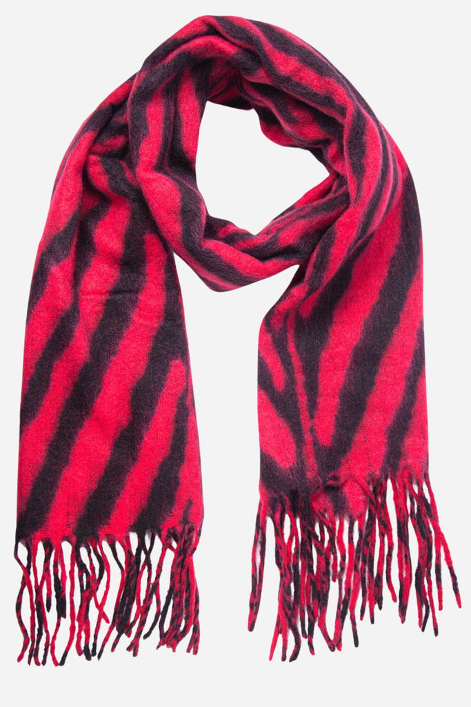 fuchia pink and black tiger striped winter blanket scarf