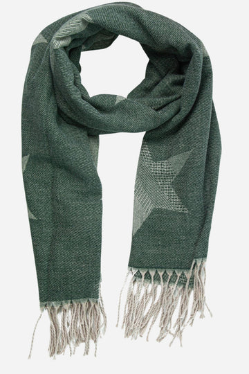 green blanket scarf with a green ombre star print pattern