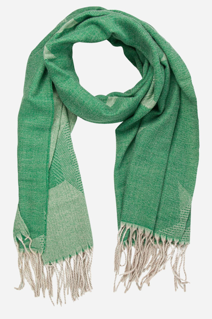 green blanket scarf with an ombre star print pattern