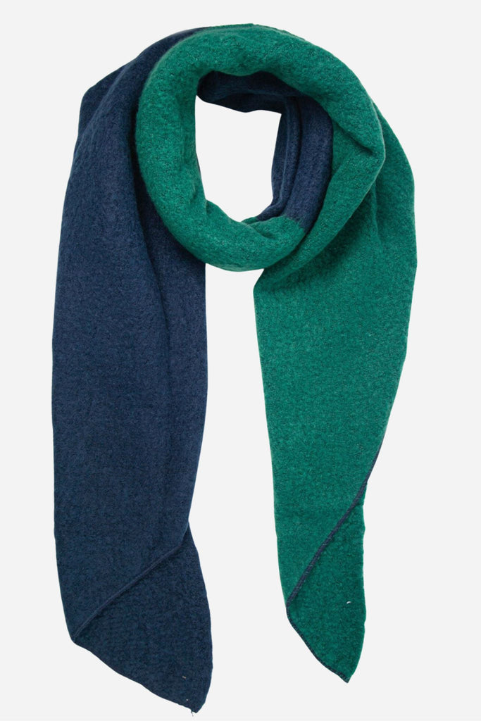 green and navy blue two tone colourblock winter scarf