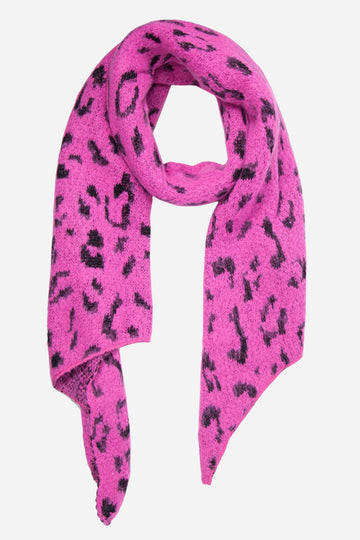 fuchsia pink blanket scarf with a black glitter leopard print pattern