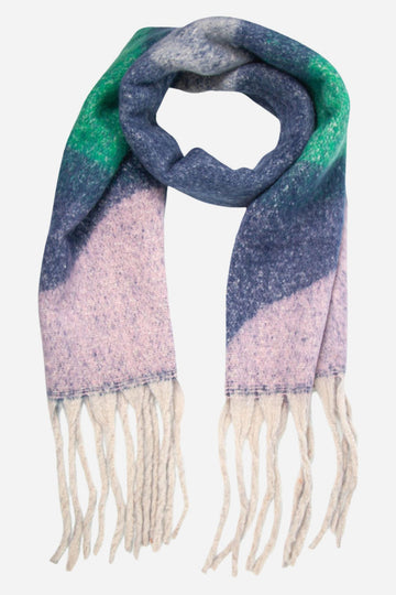 navy blue, lilac and green wave pattern winter blanket scarf