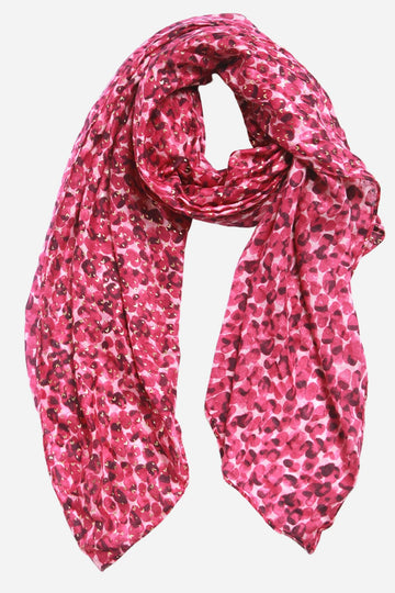 fuchsia pink abstract leopard print scarf with gold foil accents