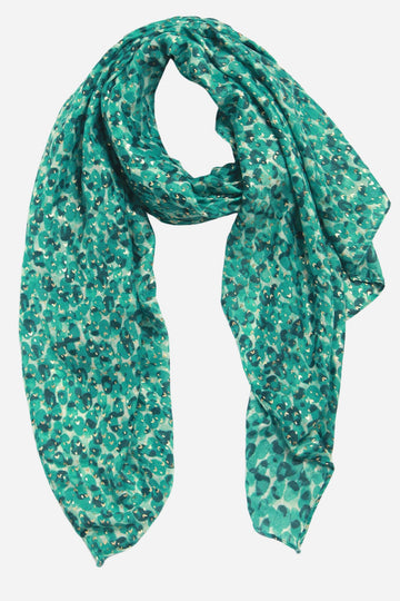 green animal print scarf with gold foil accents