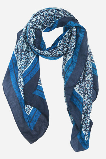 blue floral bordered lightweight scarf